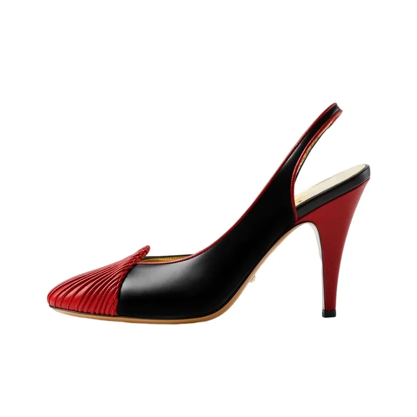 GUCCI 95 Slingback Leather Pumps Black Red Women's