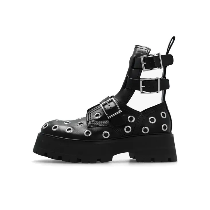 Alexander McQueen Eyelet Detailed Strappy Boots Women's