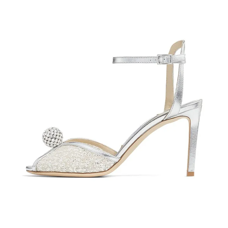 Jimmy Choo Sacora 85 Slim Heel One Strap Sandals Women's Silver