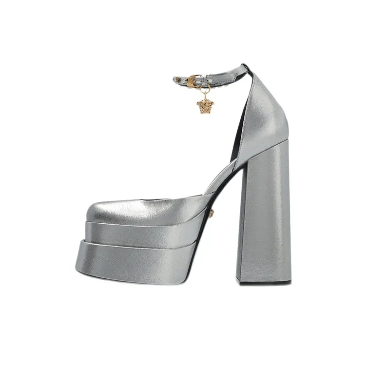 VERSACE Chunky Heel High Heels Women's Gray