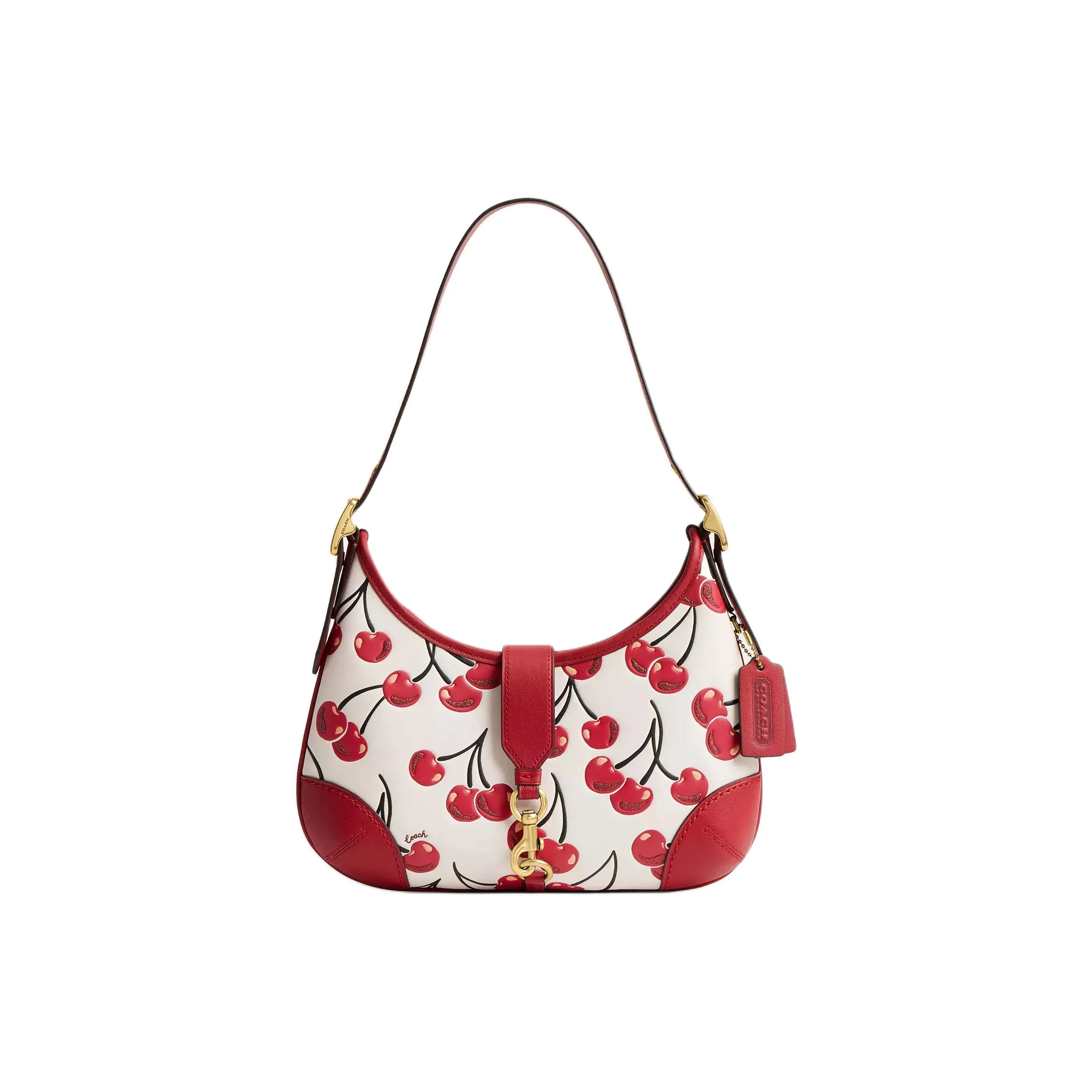COACH Hamptons Tanned Leather Crescent Bag, Handbag, Shoulder Bag Medium Women's Brass & Chalk