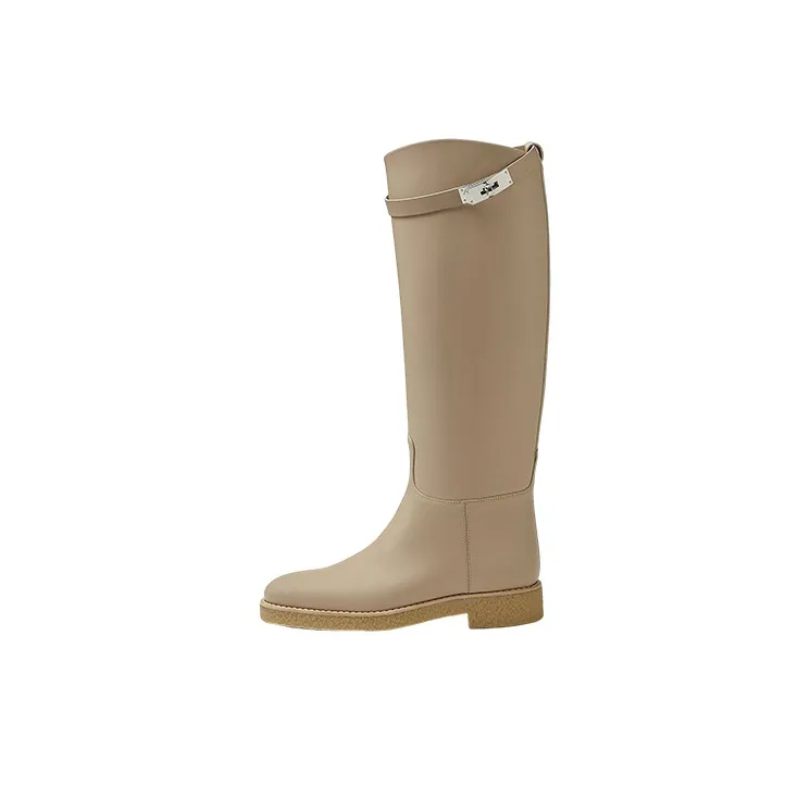 HERMES Faustine Knee high Boots Women's Beige