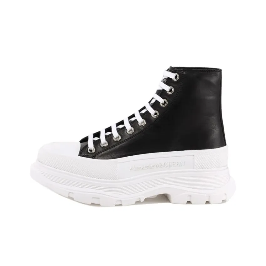 Alexander McQueen Tread Slick High Top Leather Sneaker Black White