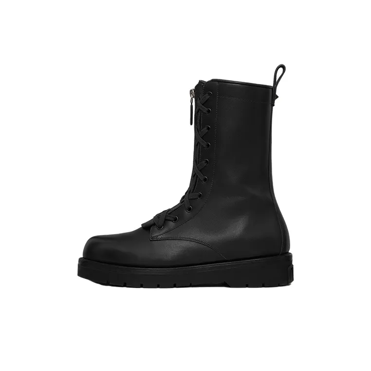 Valentino Round Toe Lace-Up Combat Boots
