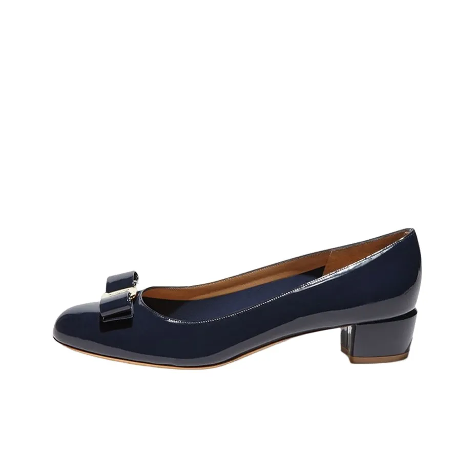FERRAGAMO Vara Block Heel High Heels 3cm Women's Black