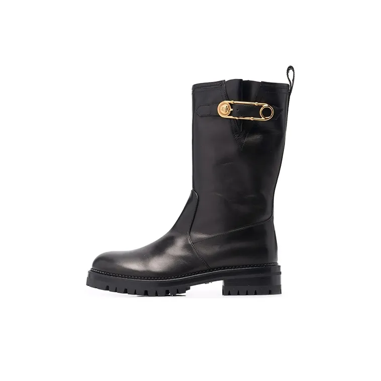 VERSACE Safety Pin Mid-Calf Boots Women's Black