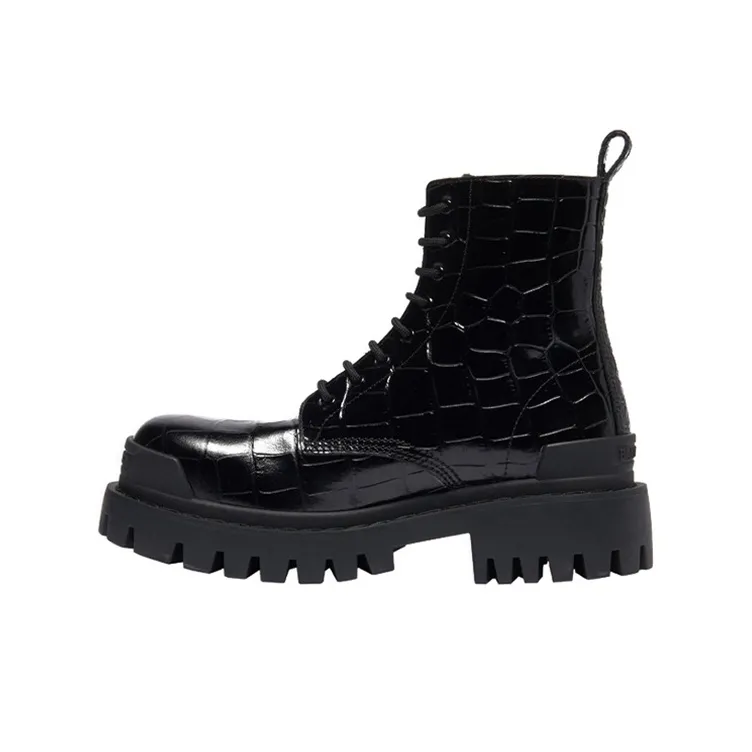 Balenciaga Strike 20mm Croc Embossed Lace Up Boot Black