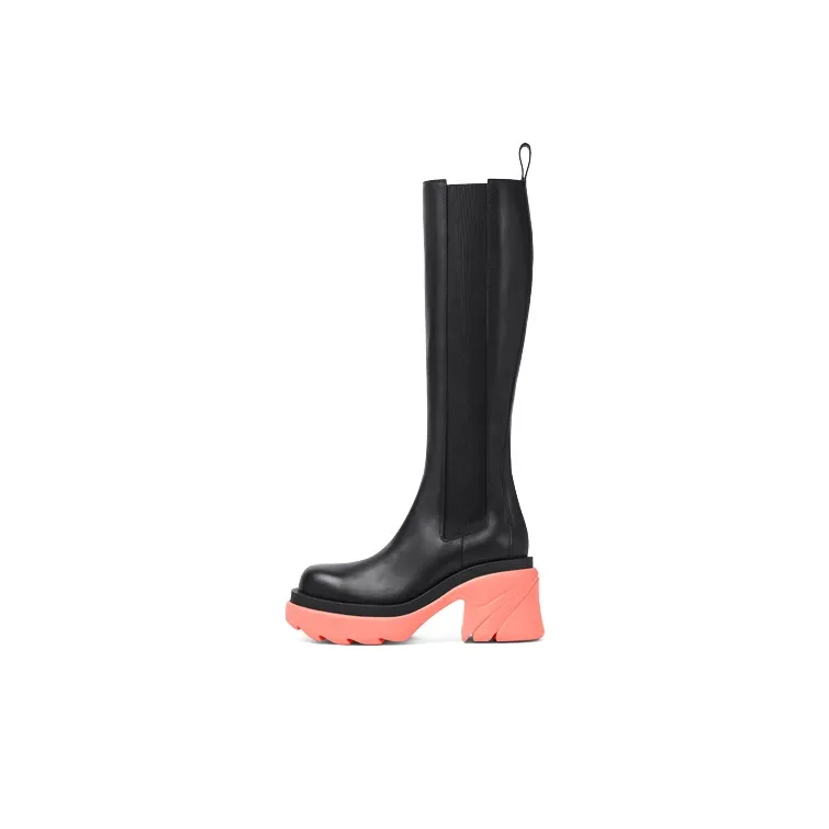 Bottega Veneta Leather Heel Boot Black Flamingo Women's