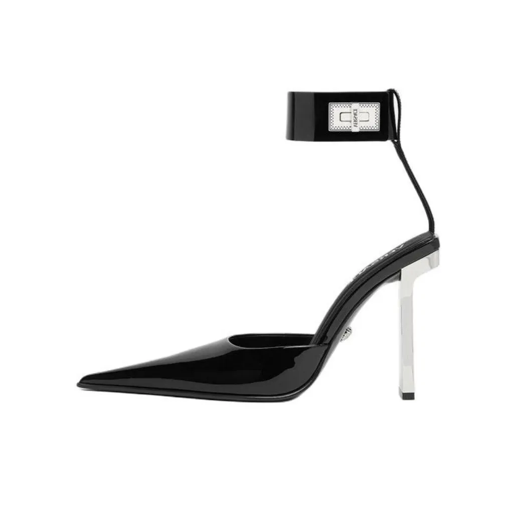 FANSIZHE Slice Block Heel High Heels 10.5cm Women's Black
