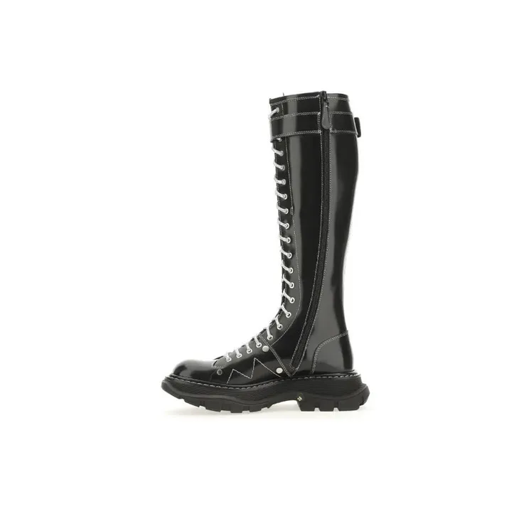 Alexander McQueen Buckle Detailed Lace Up Boots 'Black' Women's