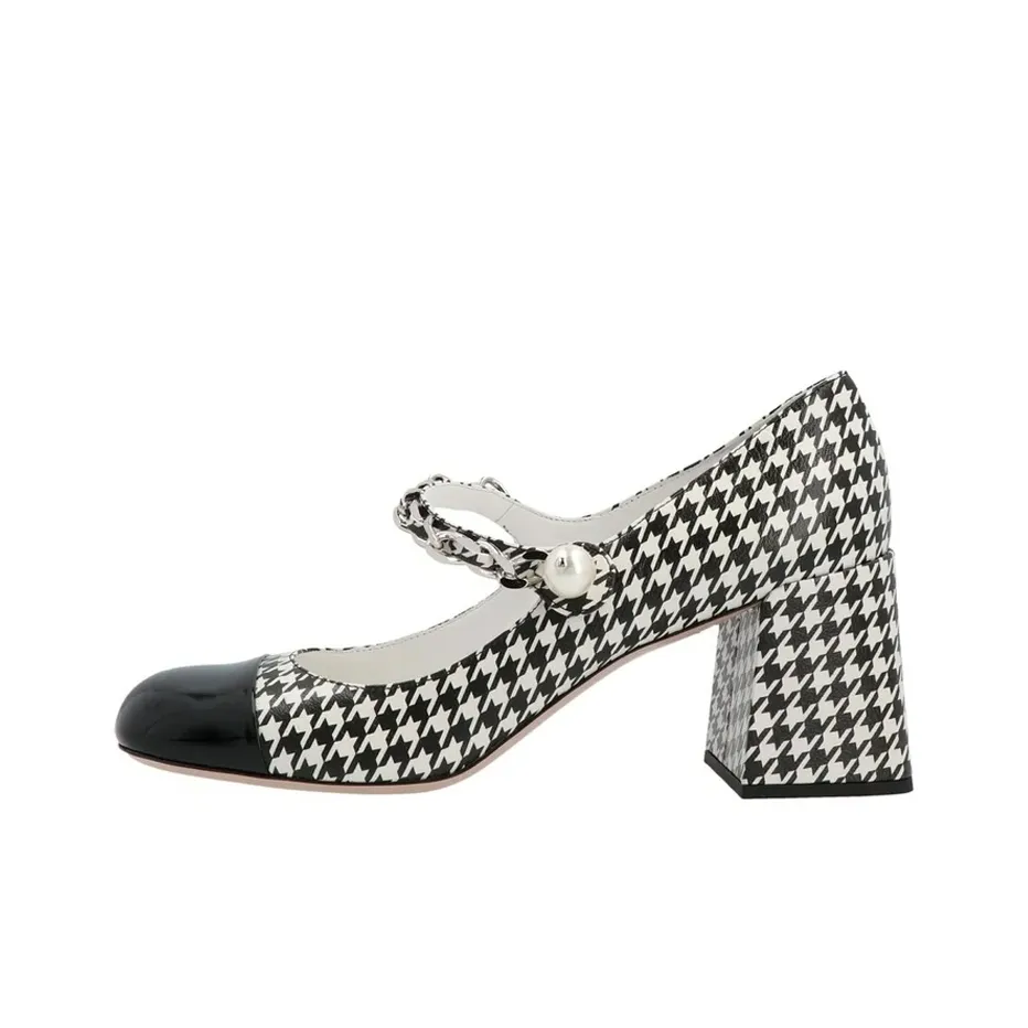 MIU MIU Chunky Heel High Heels Women's Black White
