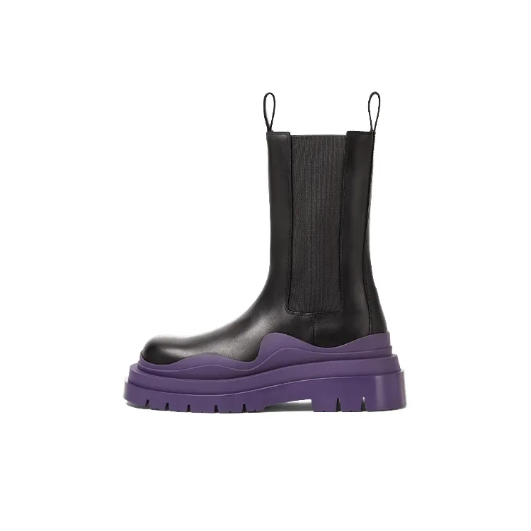 Bottega Veneta Tire Chelsea BV Tire Crew Chelsea Boots Women's Black Purple