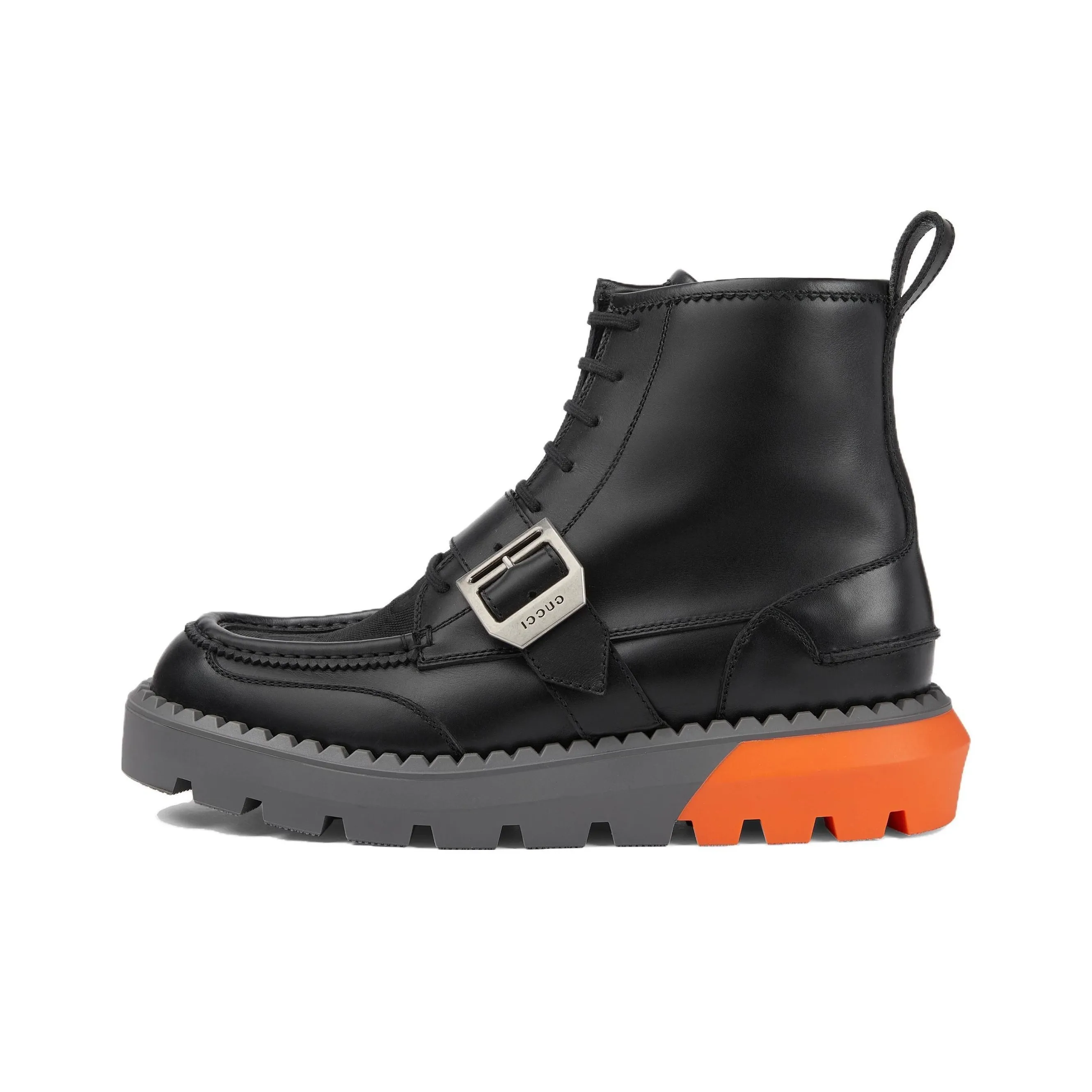 GUCCI Lace Up Boot 'Buckle   Black Orange'