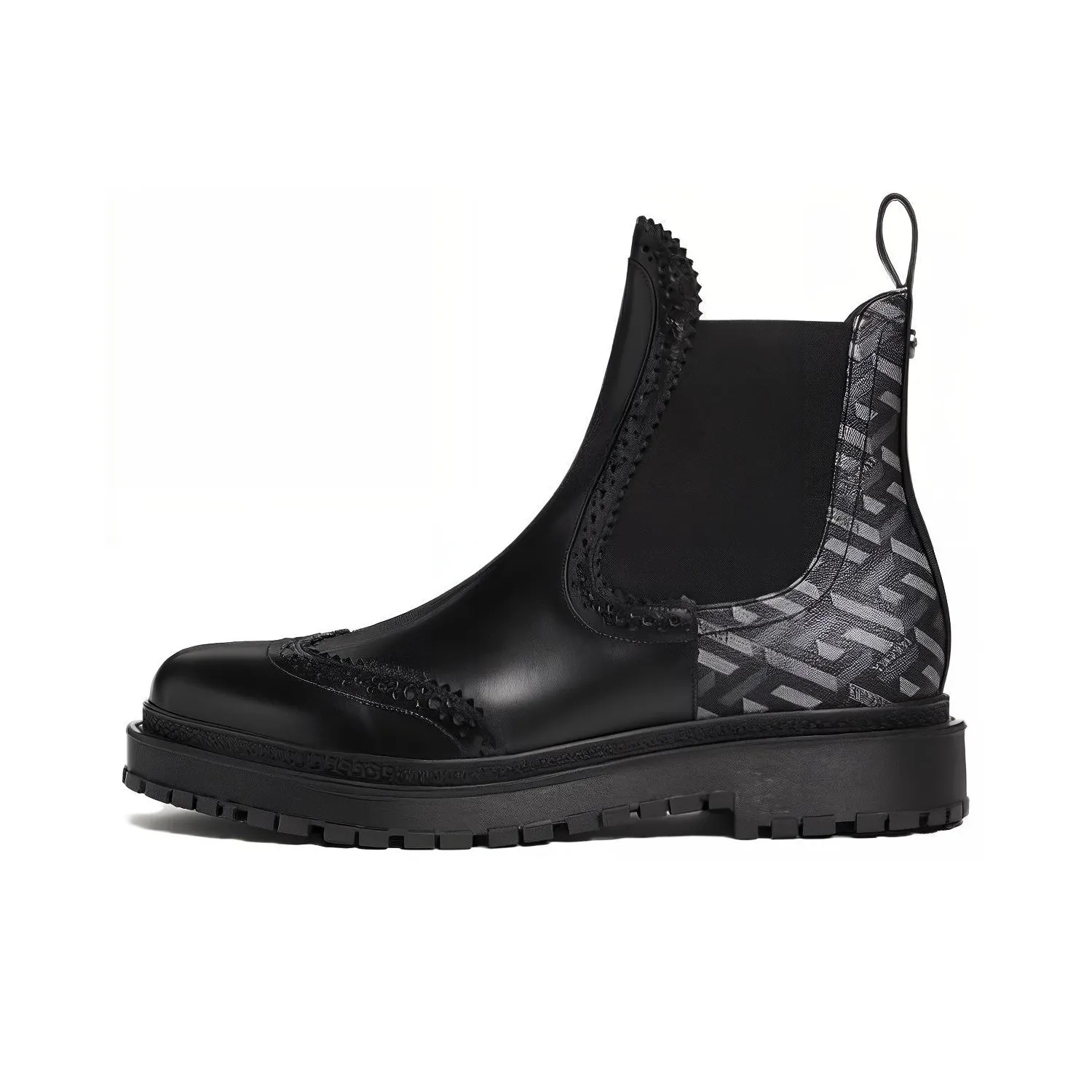 VERSACE La Greca Short Chelsea Boots Men's Black