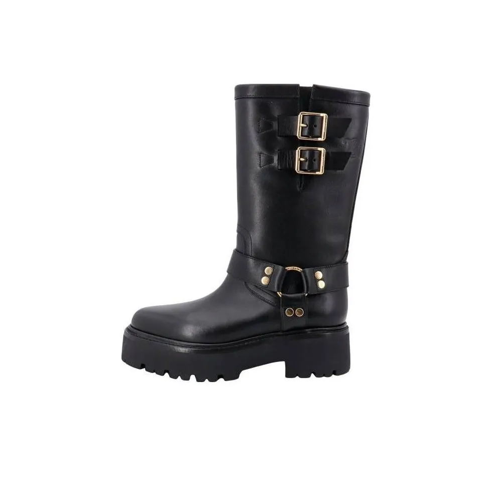 CELINE Engraved Logo Buckled Boots Women's