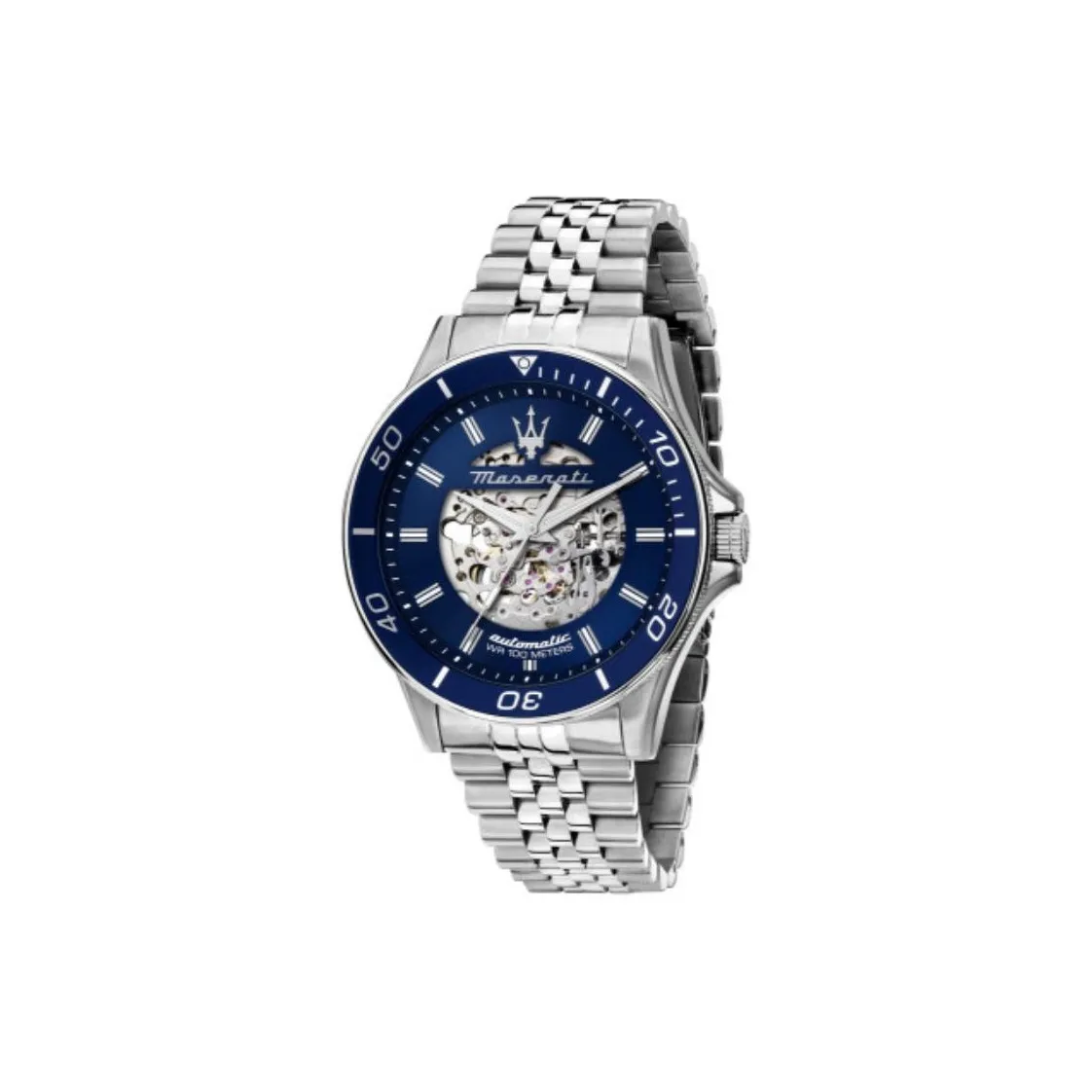 Maserati Мужские часы Автоматический механический механизм ремешок из нержавеющей стали 44 мм синий циферблат