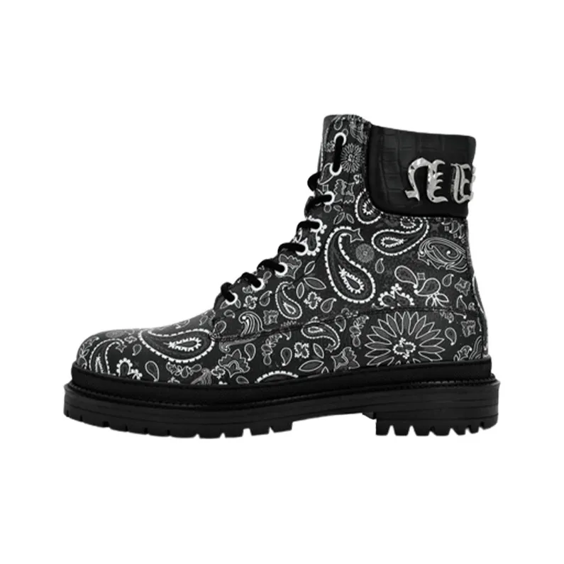 PHILIPP PLEIN Paisley-print Leather Ankle Boots