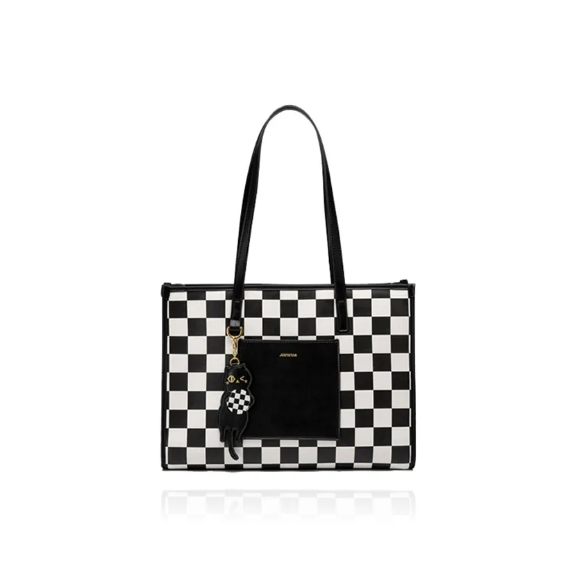 JUST STAR PU Textile Tote Bag Shopping Bag Shoulder Bags Women's Magic Black/Youth Green
