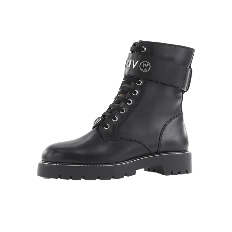 LOUIS VUITTON Territory Flat Ranger Boots 'Black With Silver Logo' Women's