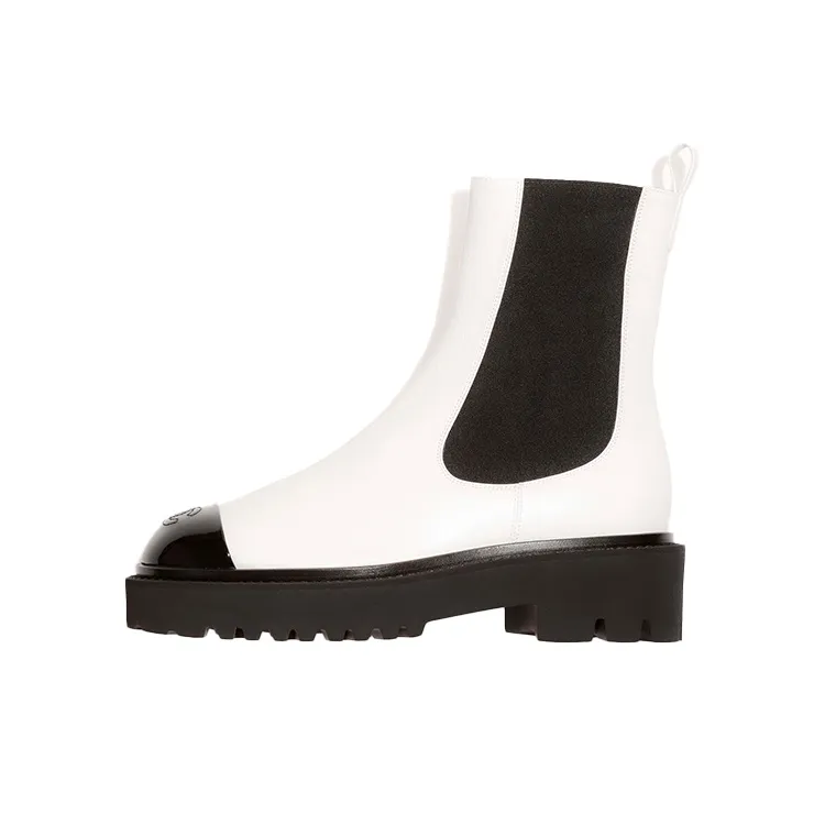 CHANEL Chelsea Boots Medium Heel 3 5cm Women's Black White