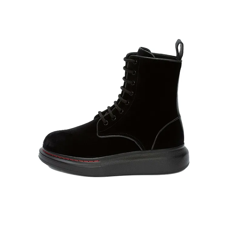 Alexander McQueen Hybrid Lace Up Boot Velvet Black Women's
