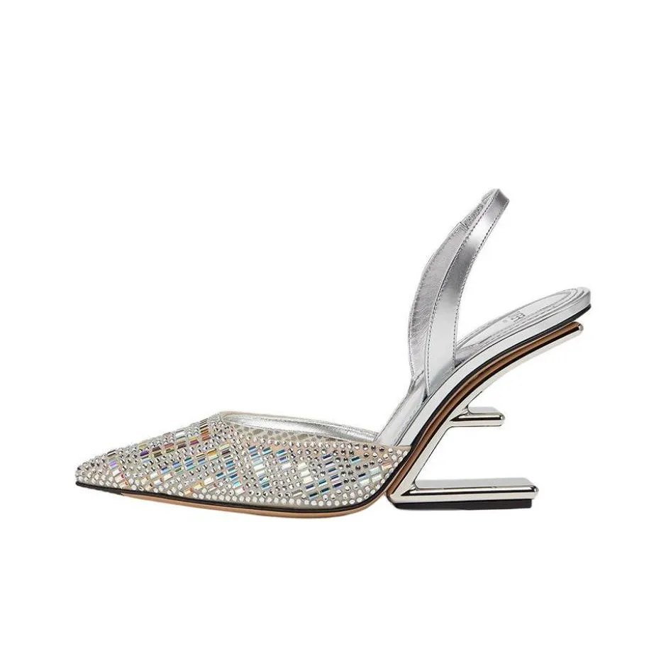 FENDI By Marc Jacobs First High Heeled Slingbacks Silver Rhinestone Women's