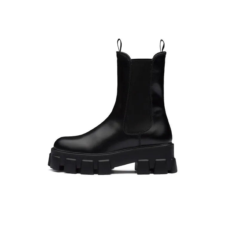 PRADA Monolith 55mm Ankle Boot Black Brushed Leather Women's