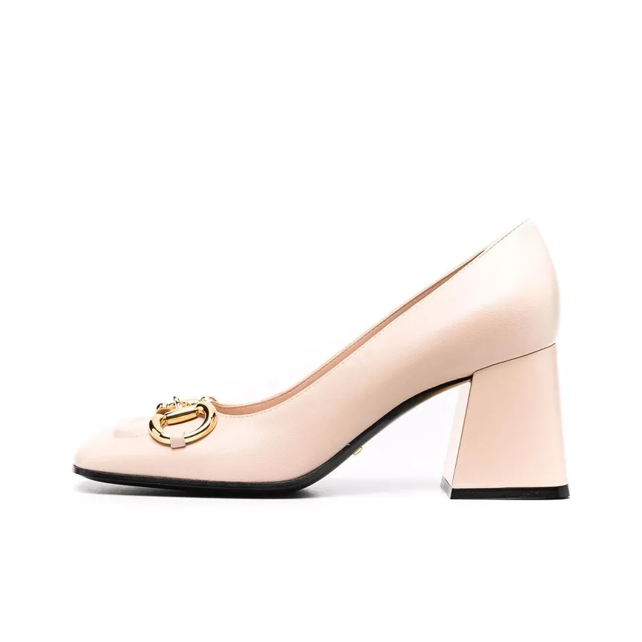 GUCCI Horsebit Chunky Heel High Heels 7.5cm Women's Pink
