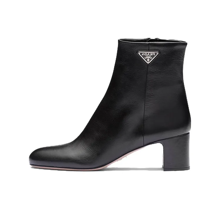 PRADA Logo-plaque Leather Ankle Boots