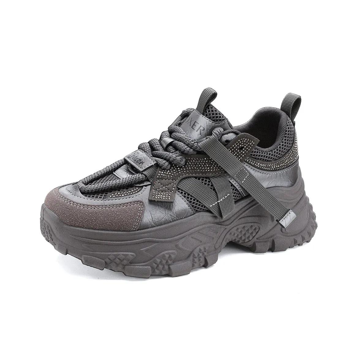FOXER Abrasion Resistant, Lightweight, And Breathable Low Top Chunky Sneakers Women's Gray