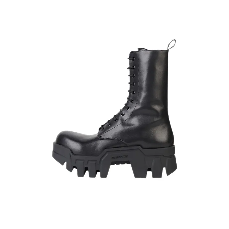 Balenciaga Bulldozer Laceup Boot Black Calfskin