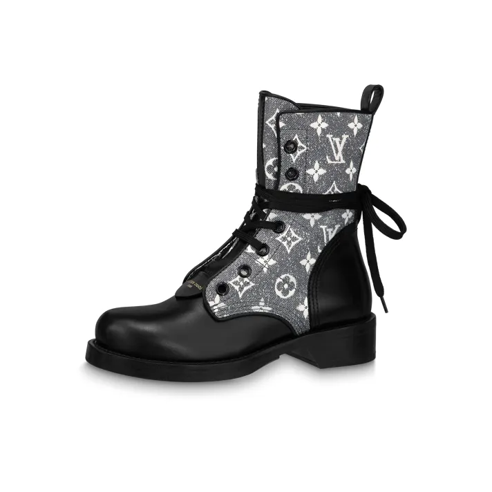 LOUIS VUITTON Since 1854 Metropolis Flat Ranger Boots 'Black With Grey Denim Monogram' Women's