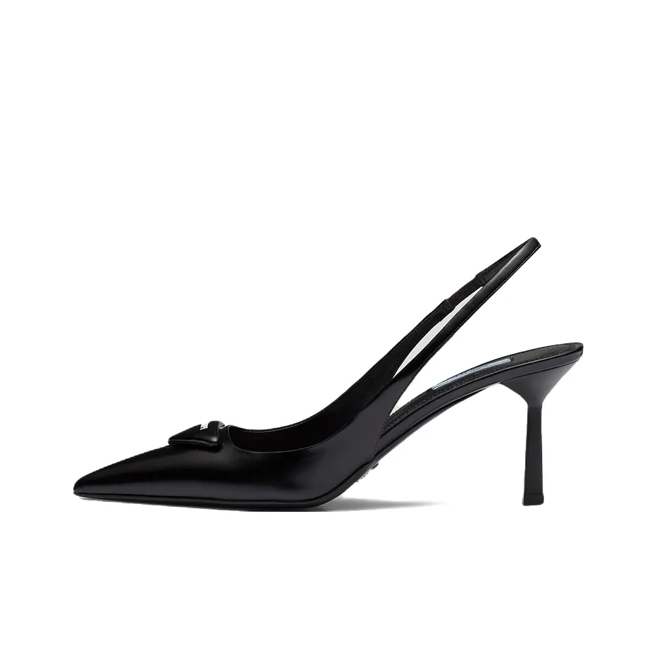 PRADA Patched Logo Brushed Leather Slingback Heels 'Black' Women's