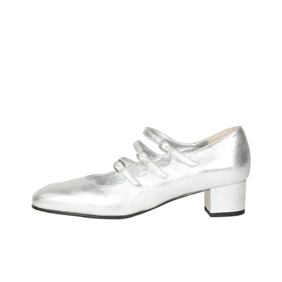 Carel Kina Collection Chunky Heel Mary Jane Shoes 4cm Women's Matte Silver