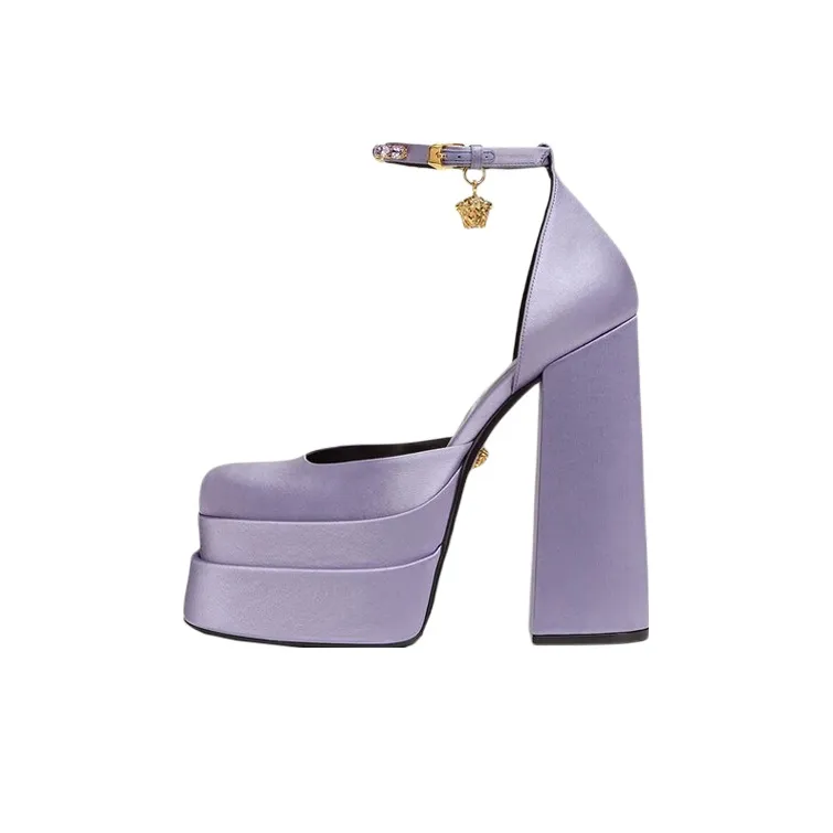VERSACE Medusa Aevitas 155mm Platform Pumps Lilac Satin