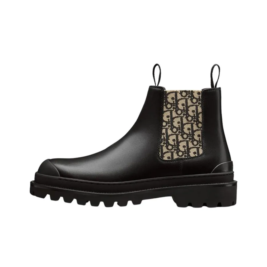 DIOR Explorer Chelsea Boot Black Beige Black DIOR Oblique Motif