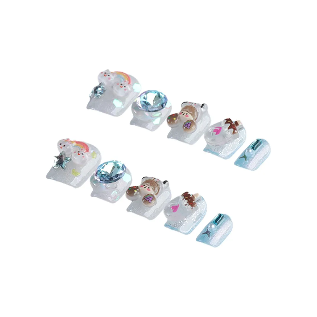 Song Biography Радужный Лак для ногтей Премиум Белый Улучшающий Милый 3D-эффект Маленький Девушка 15mm Короткий LADDER