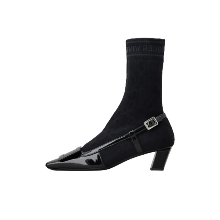 Roger Vivier Belle Vivier Sock Lacquered Marr Ankle Boots Women's