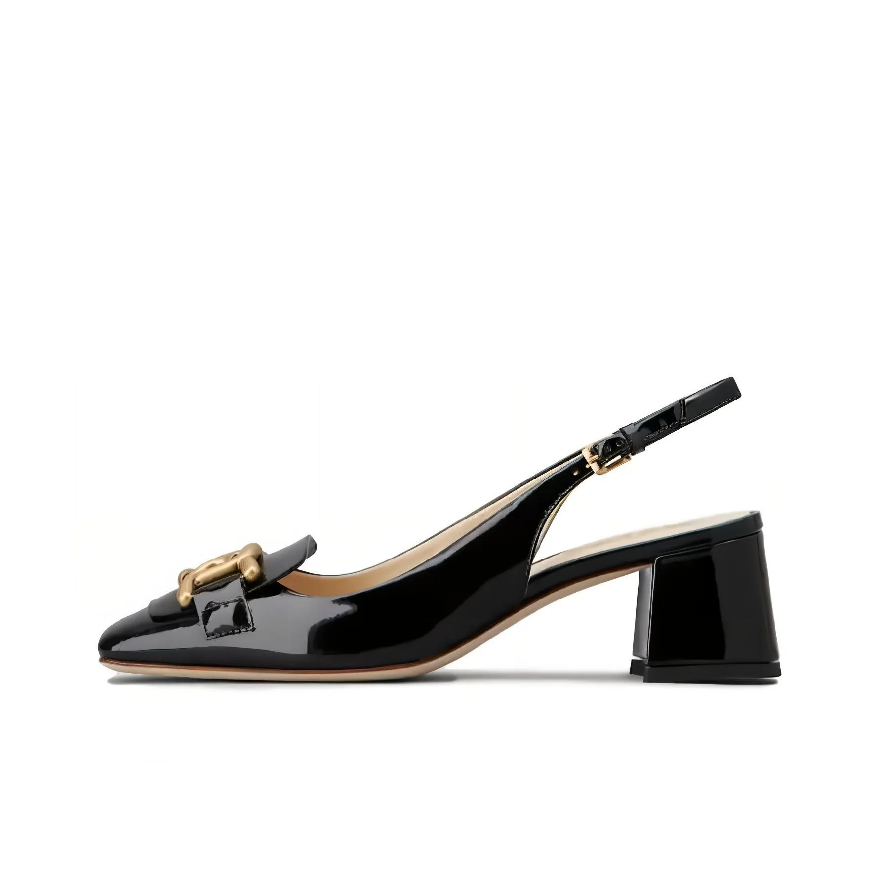 TOD'S Cuoio Square Toe Logo Engraved Pumps