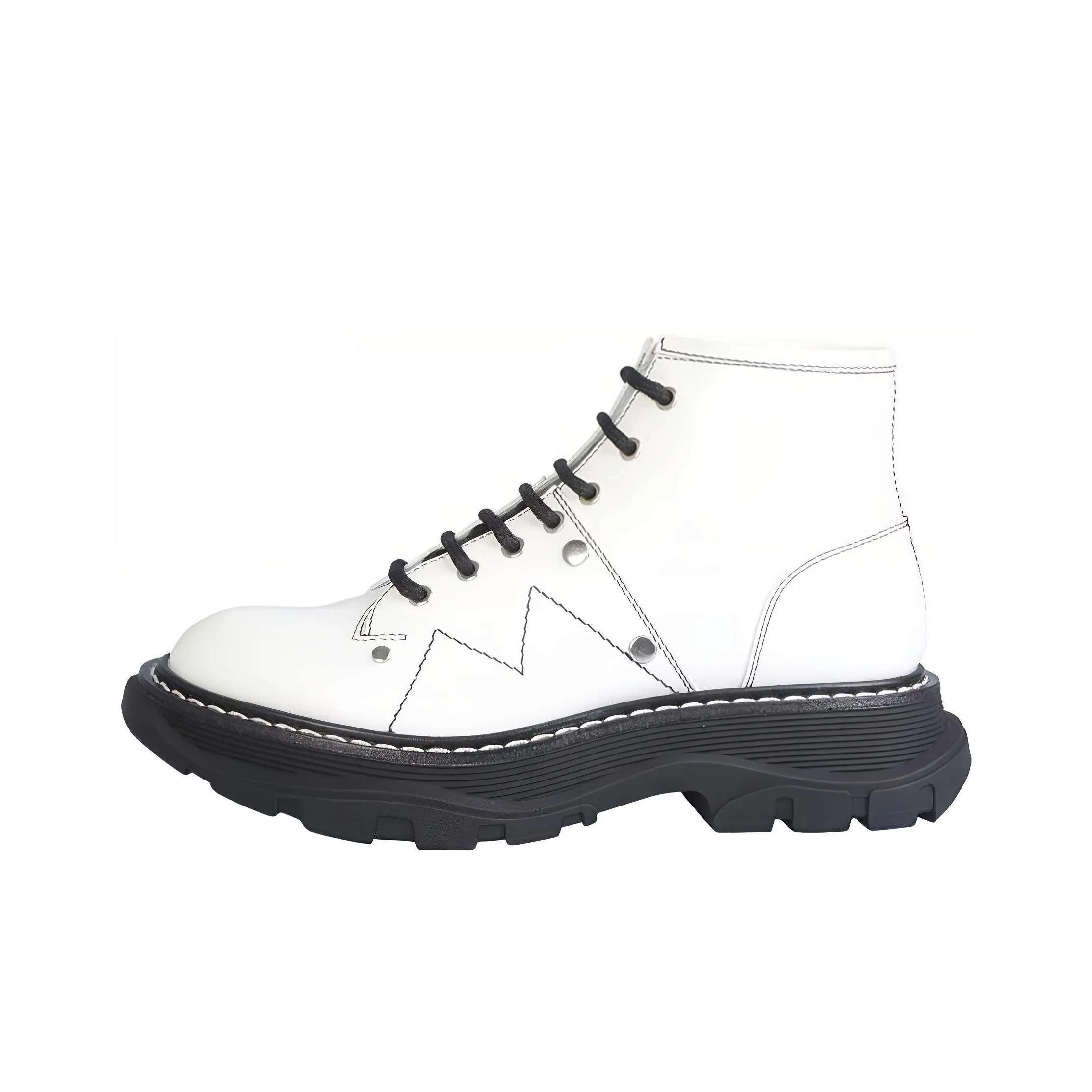 Alexander McQueen Tread Slick Lace Up Boot Ivory Black Women's