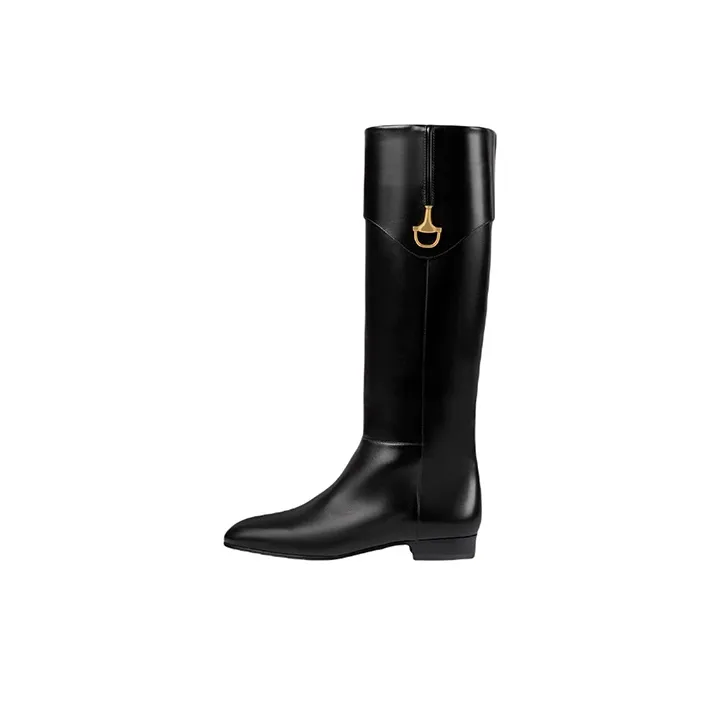 GUCCI Horsebit Knee high Boots 2cm Women's Black