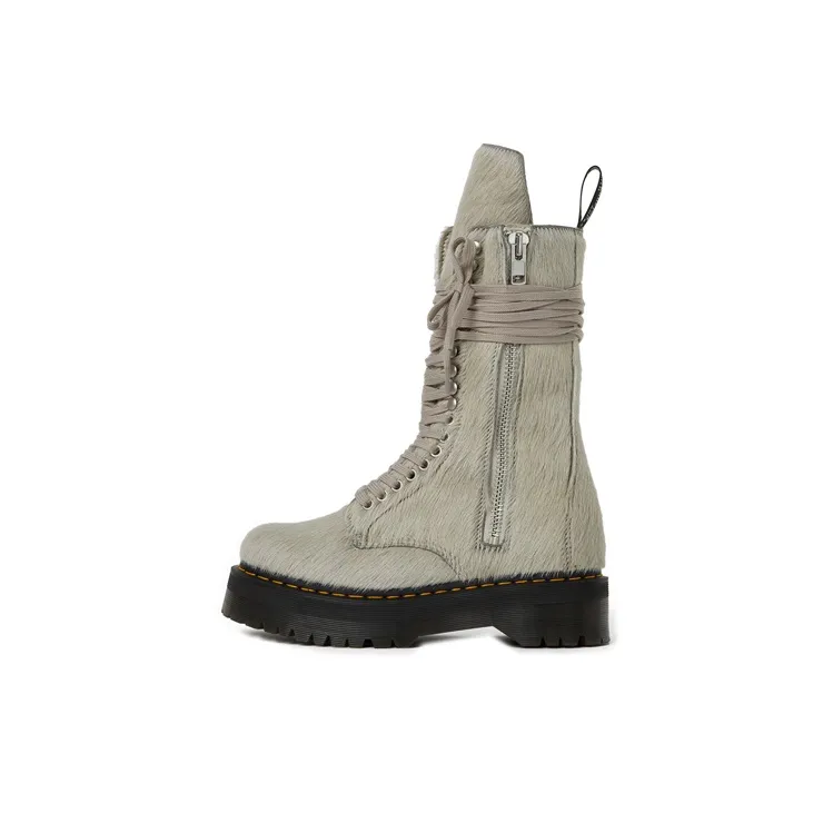 RICK OWENS X Dr Martens Calf hair Quad sole Boots