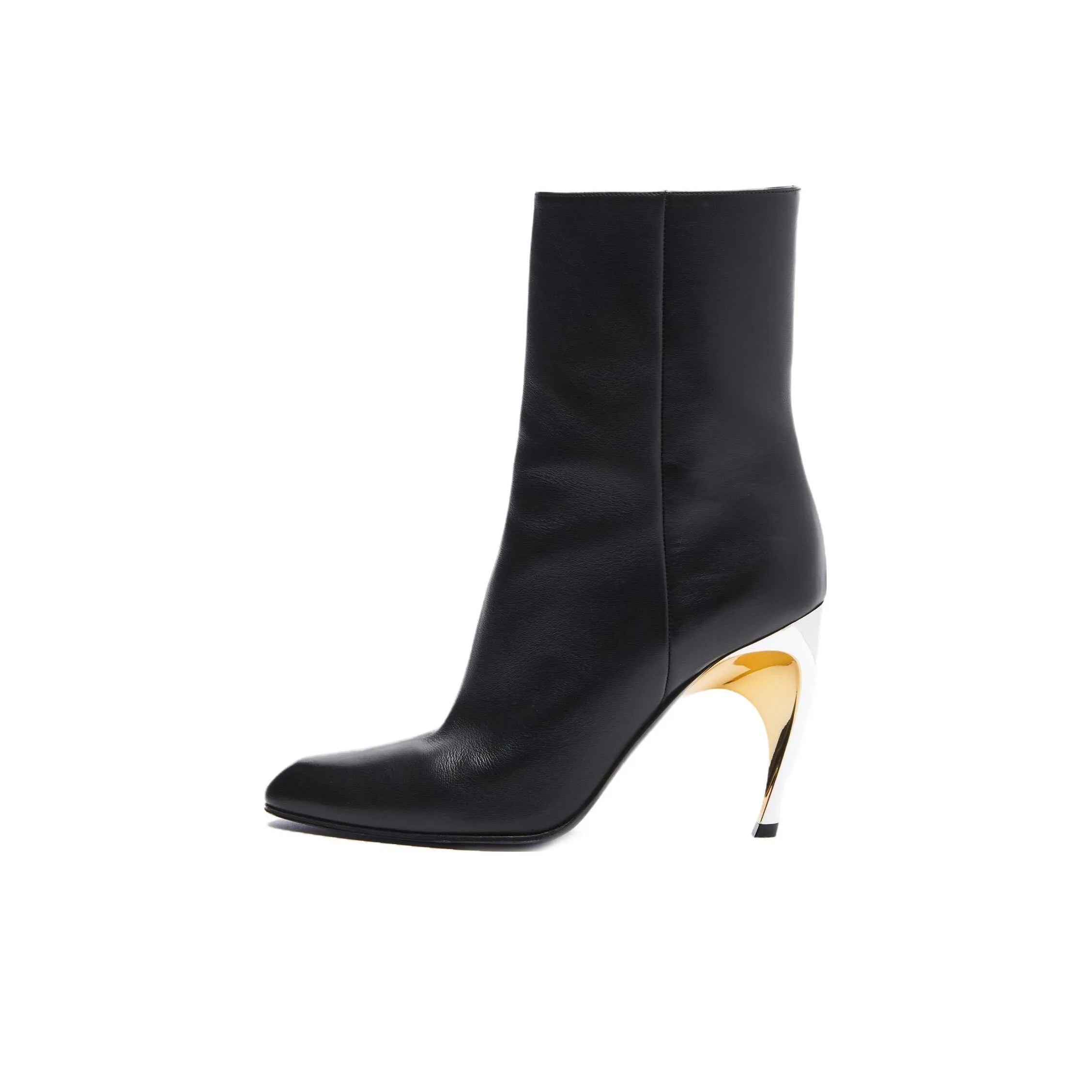 Alexander McQueen Armadillo Leather Ankle Boots 'Black Silver' Women's