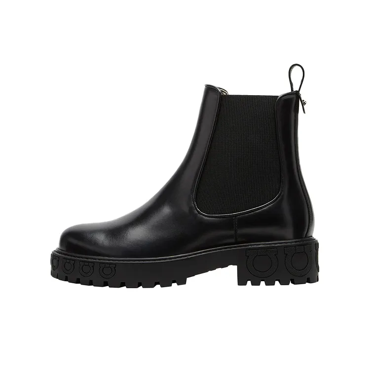 FERRAGAMO GANCINI Short Chelsea Boots Women's Black