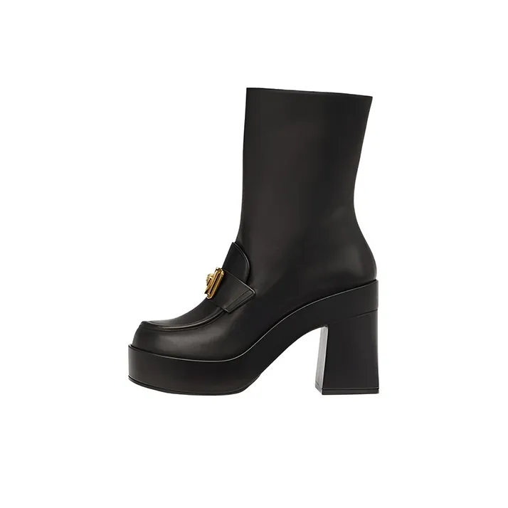 VERSACE Medusa Chain Booties Black Leather Women's