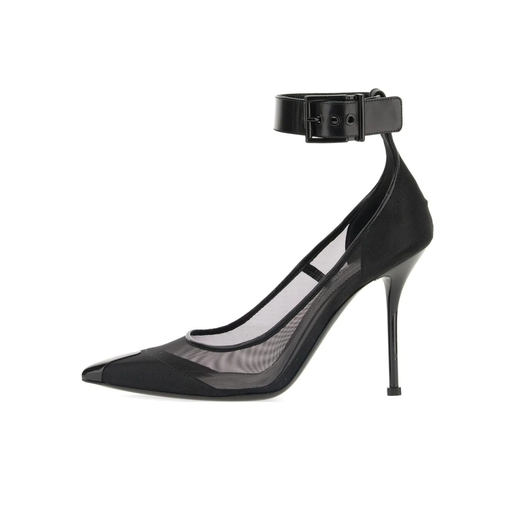 Alexander McQueen Mesh-Panelled Ankle Buckled Pumps