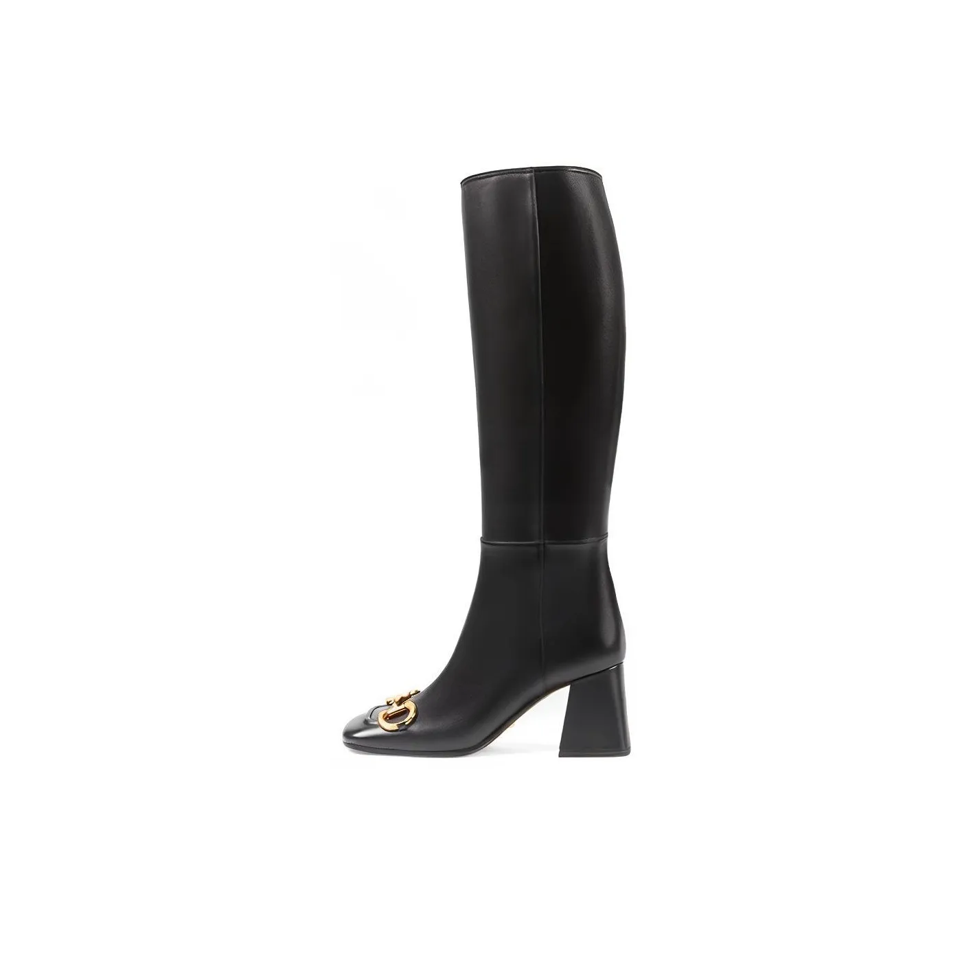 GUCCI Horsebit Knee High Boots 7.5cm Women's Black