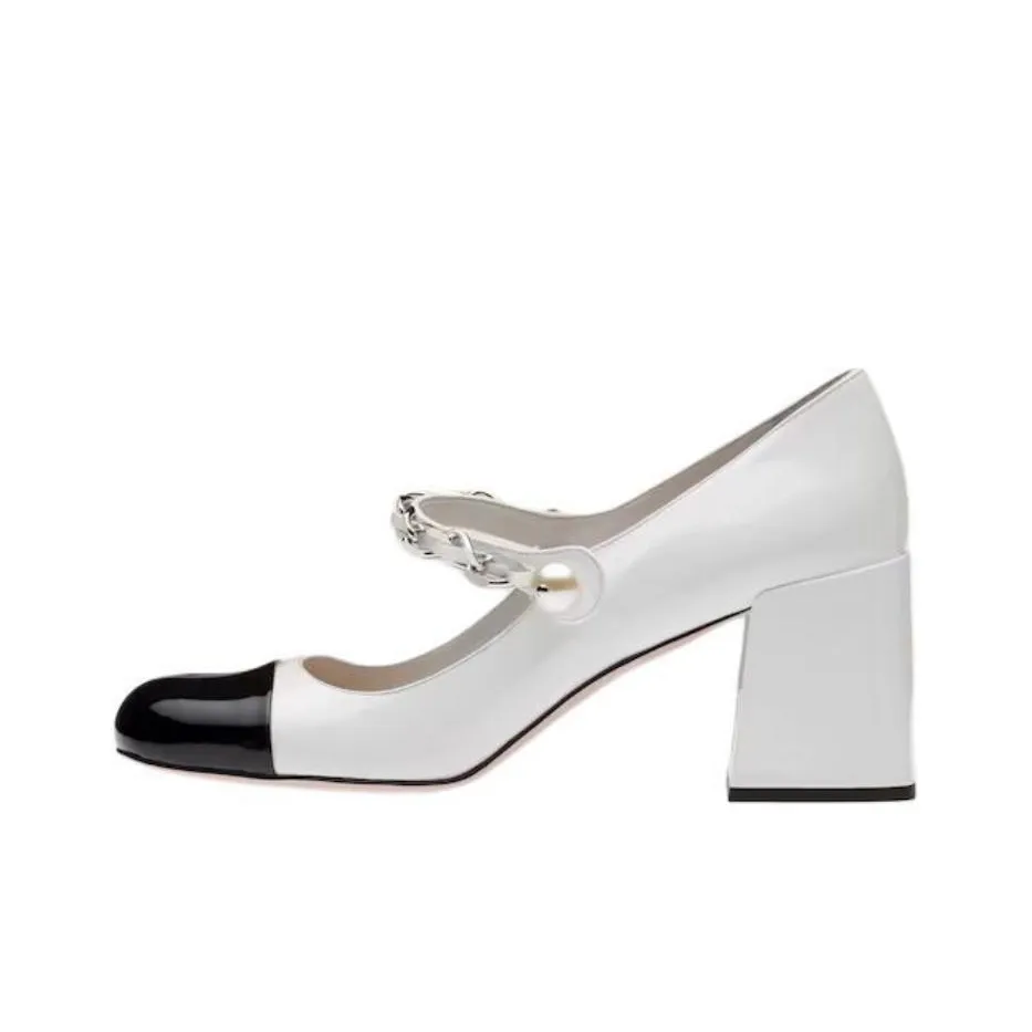 MIU MIU Block Heel High Heels 6.5cm Women's White Black