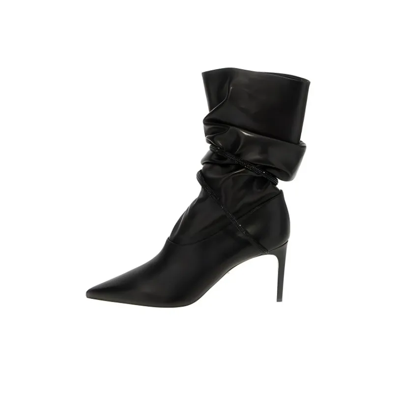 René Caovilla 80mm Ruched Leather Boots
