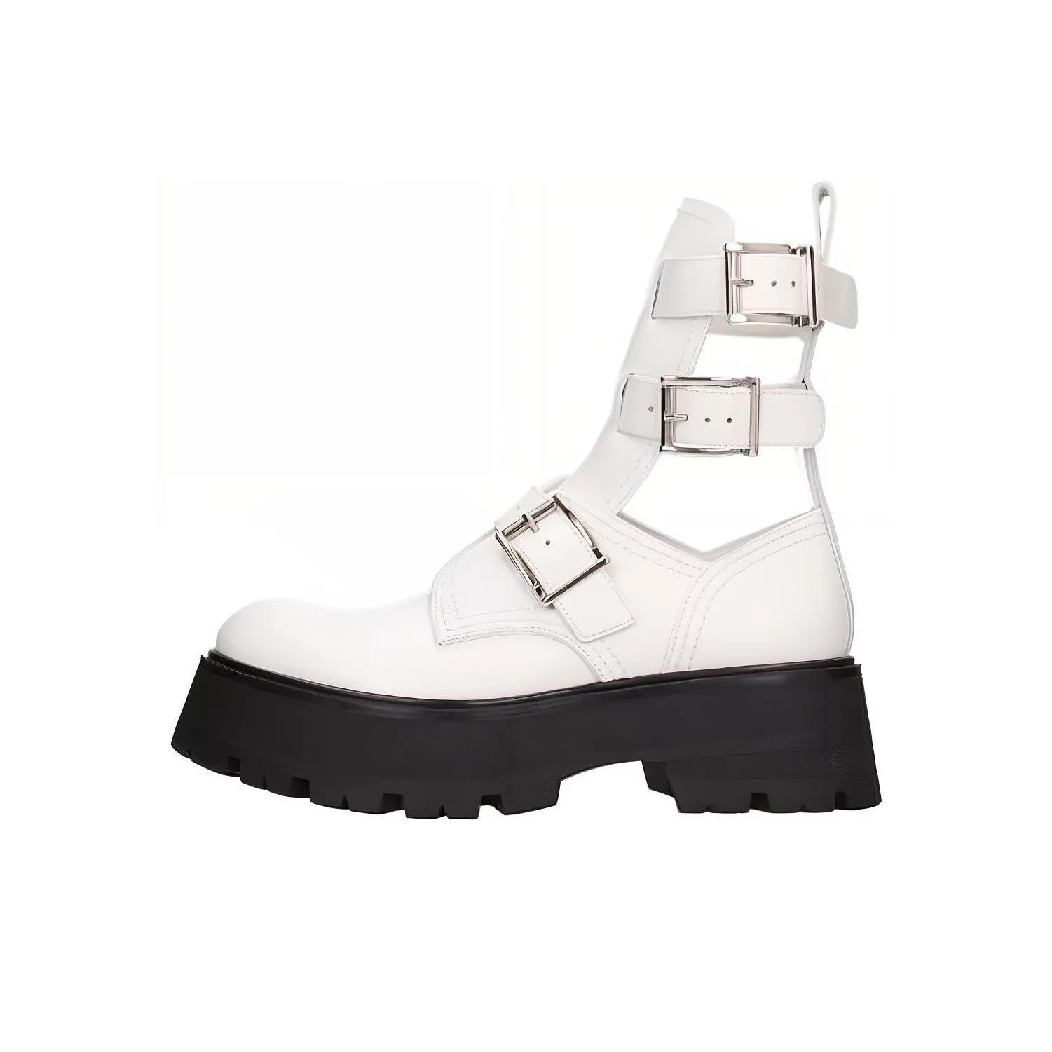 Alexander McQueen Buckle Fastening Ankle Boots White Black Women's